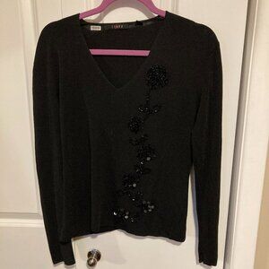NWOT Cyrus Black V-neck Sweater with Beading,  SIze XL
